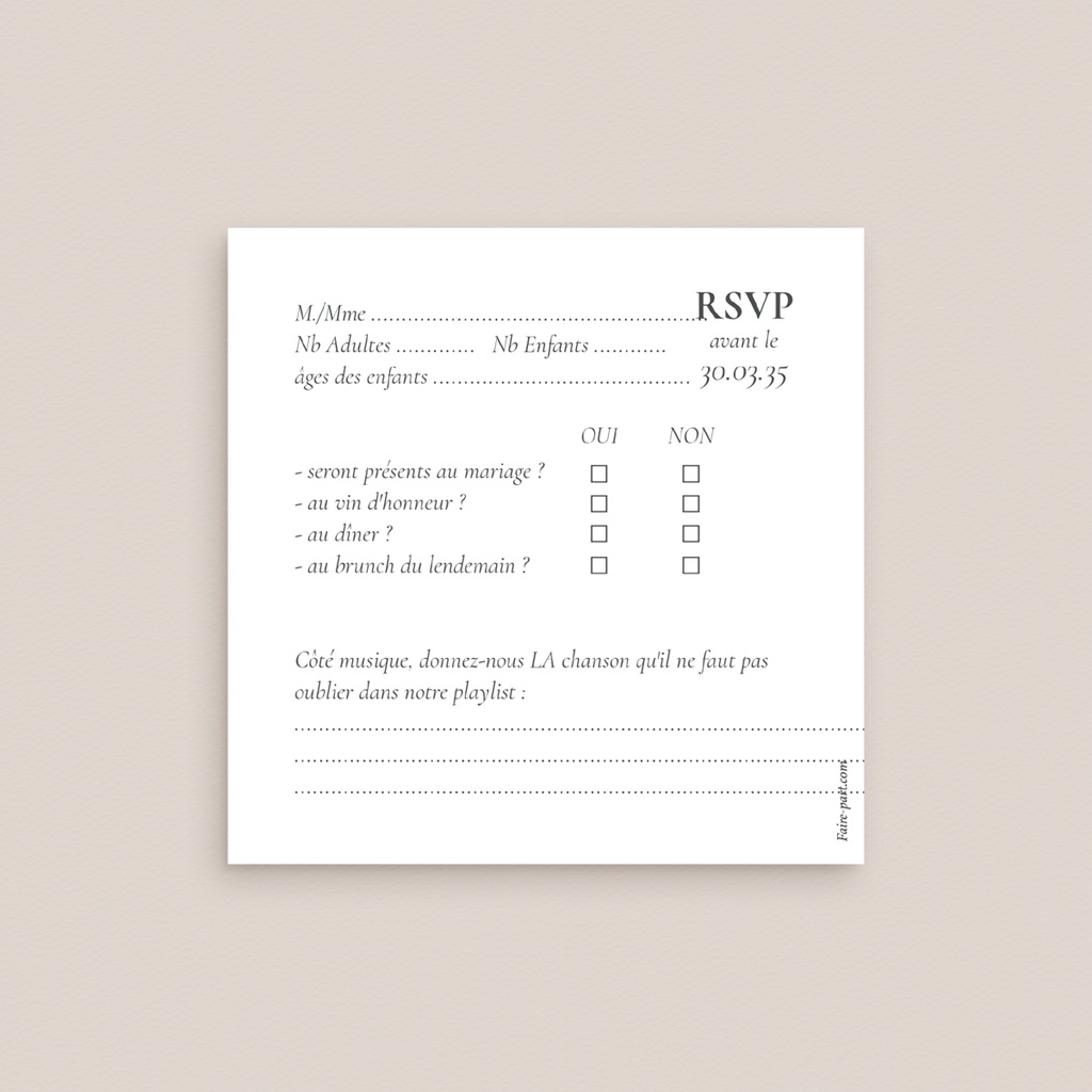 Carton réponse mariage Sauge en Fleurs pas cher