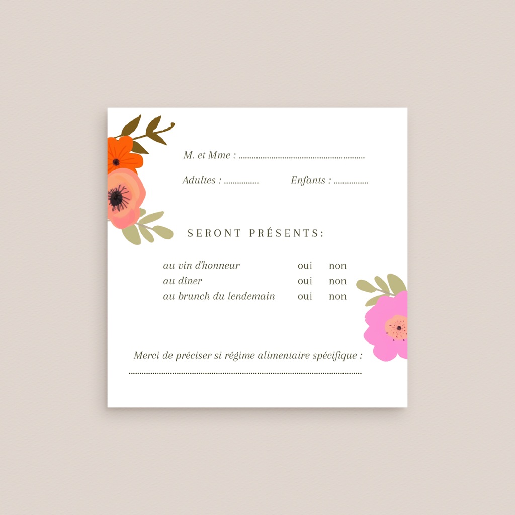 Carton réponse mariage Blooming Love pas cher