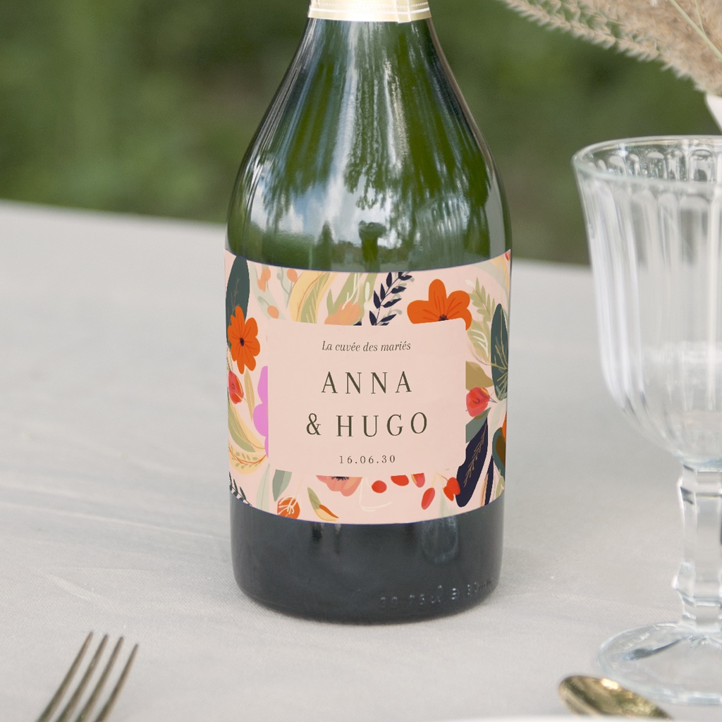 Etiquette bouteille mariage Blooming Love