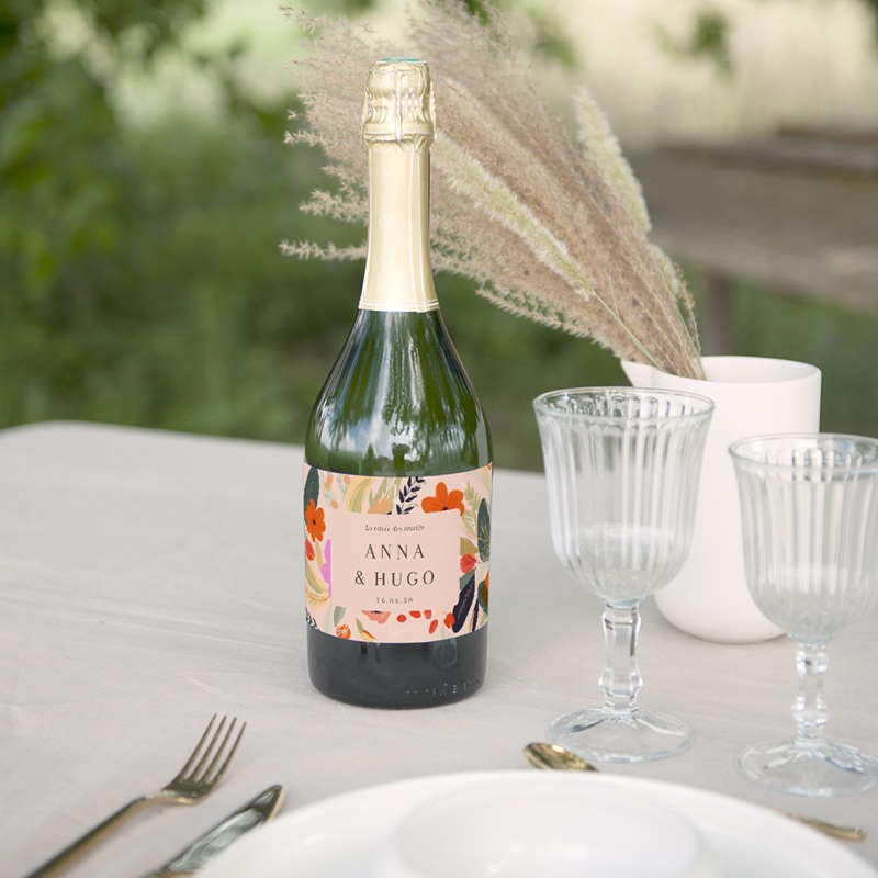 Etiquette bouteille mariage Blooming Love gratuit