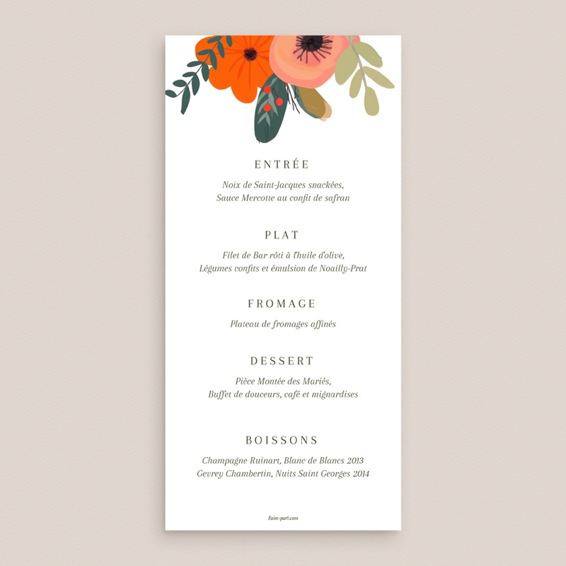 Menu mariage Blooming Love pas cher