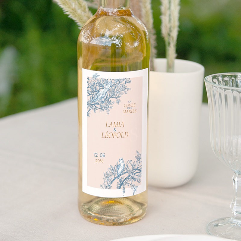 Etiquette bouteille mariage Love birds