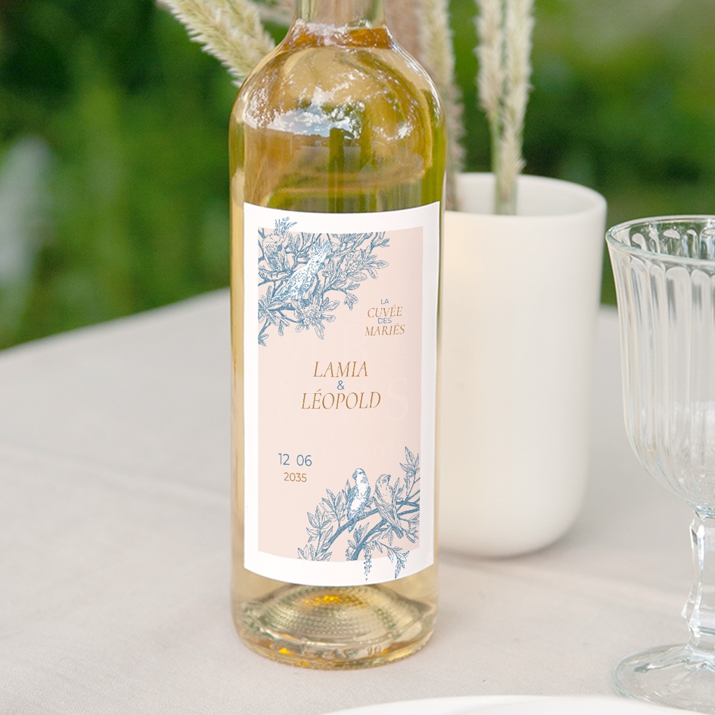 Etiquette bouteille mariage Love birds