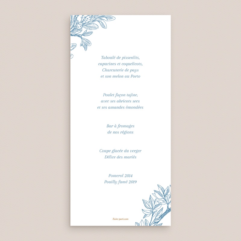 Menu mariage Love birds pas cher