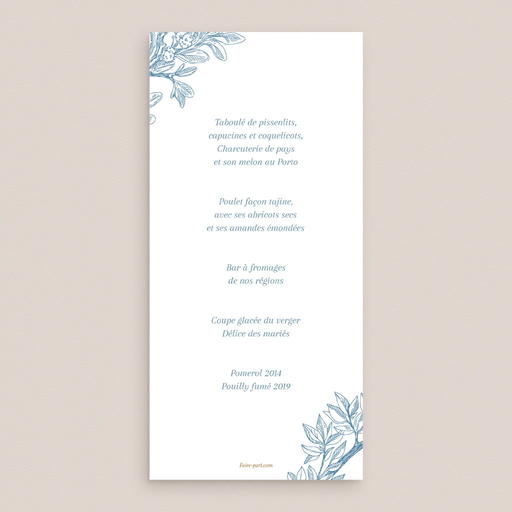 Menu mariage Love birds pas cher