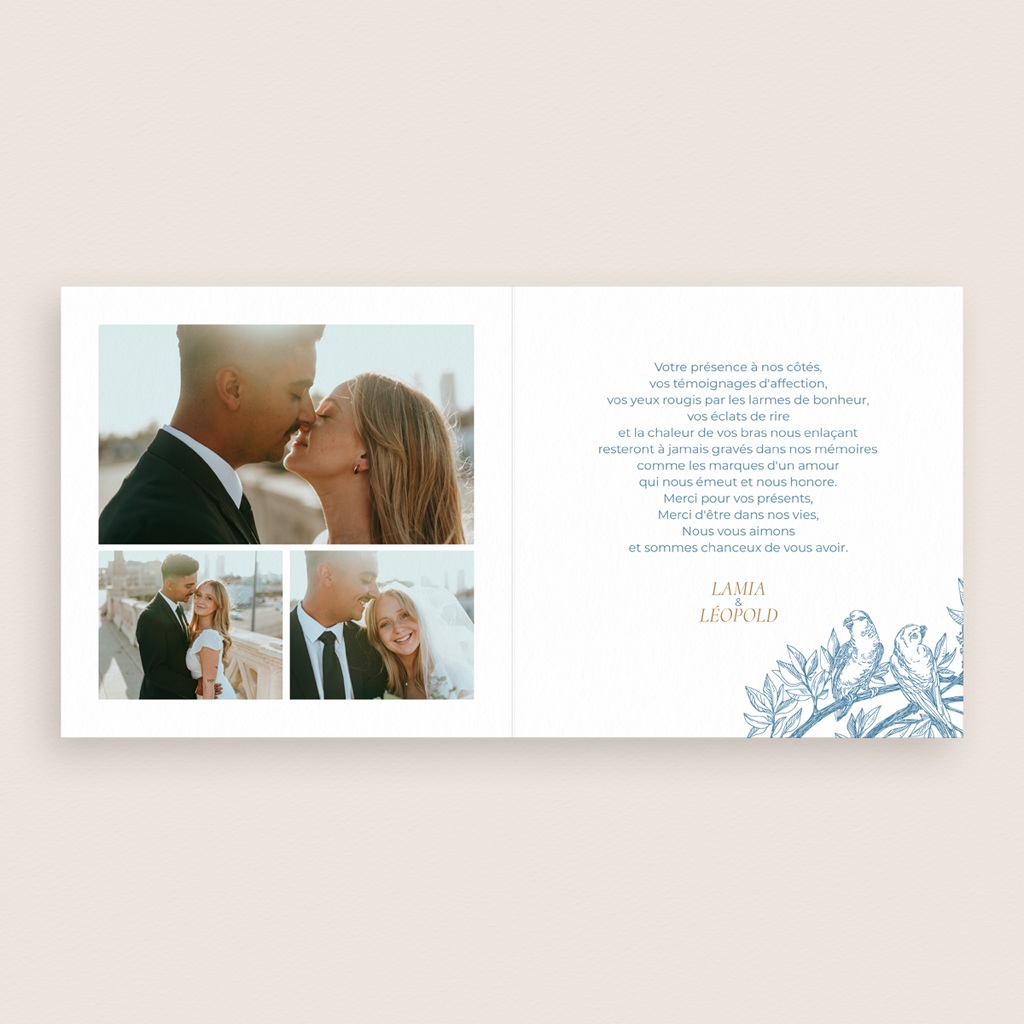 Carte de remerciement mariage Love birds