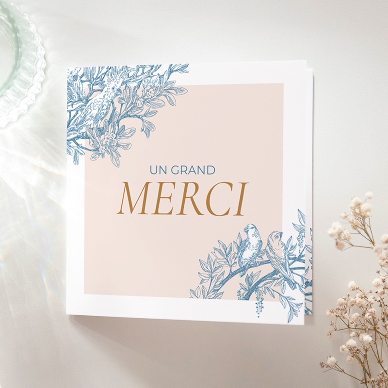 Carte de remerciement mariage Love birds