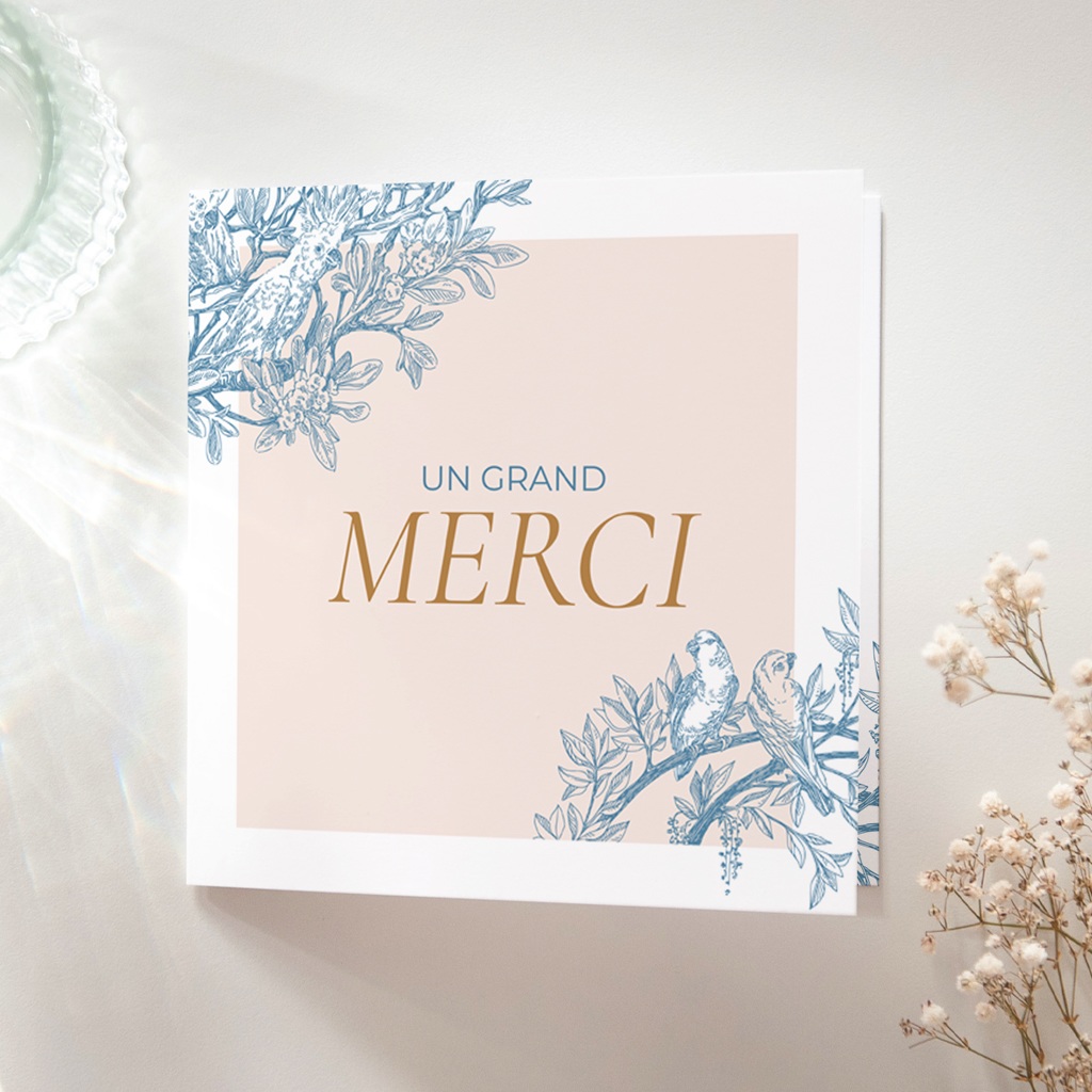 Carte de remerciement mariage Love birds