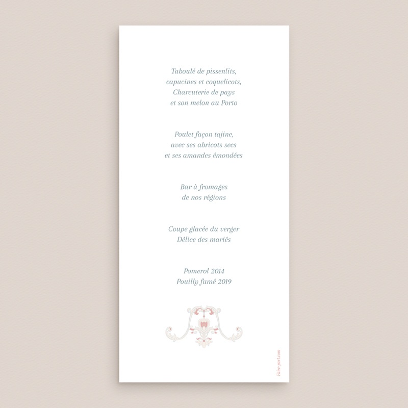 Menu mariage Douce romance pas cher