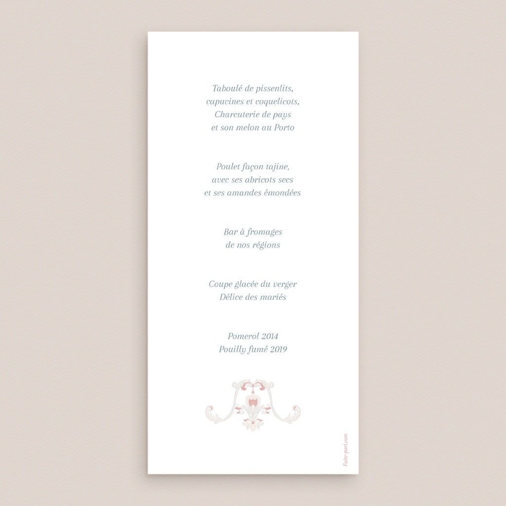 Menu mariage Douce romance pas cher