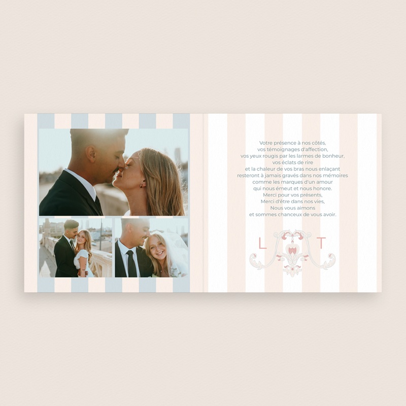 Carte de remerciement mariage Douce romance