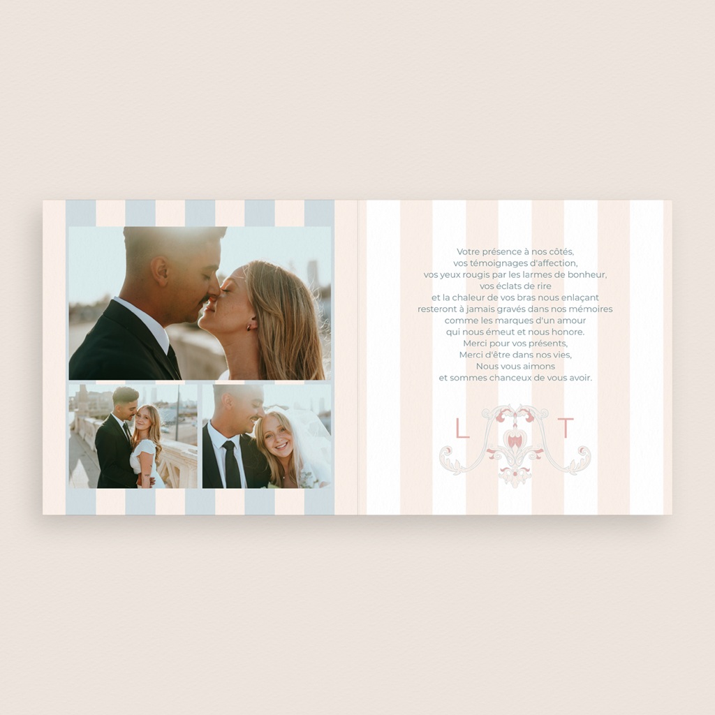 Carte de remerciement mariage Douce romance