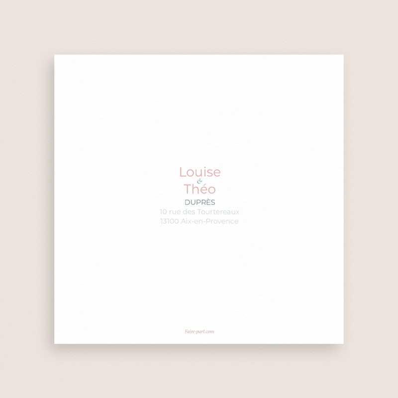 Carte de remerciement mariage Douce romance