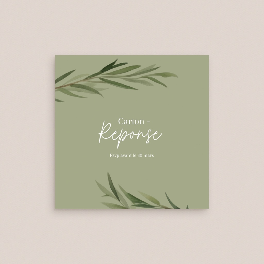 Carton réponse mariage Feuillage d'olivier gratuit