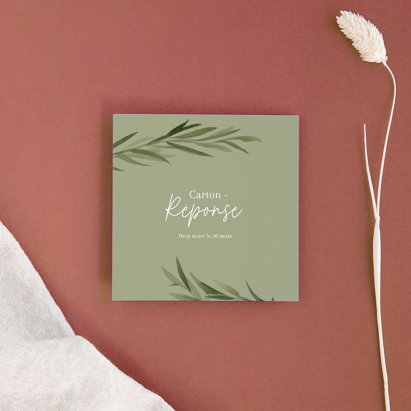 Carton réponse mariage Feuillage d'olivier
