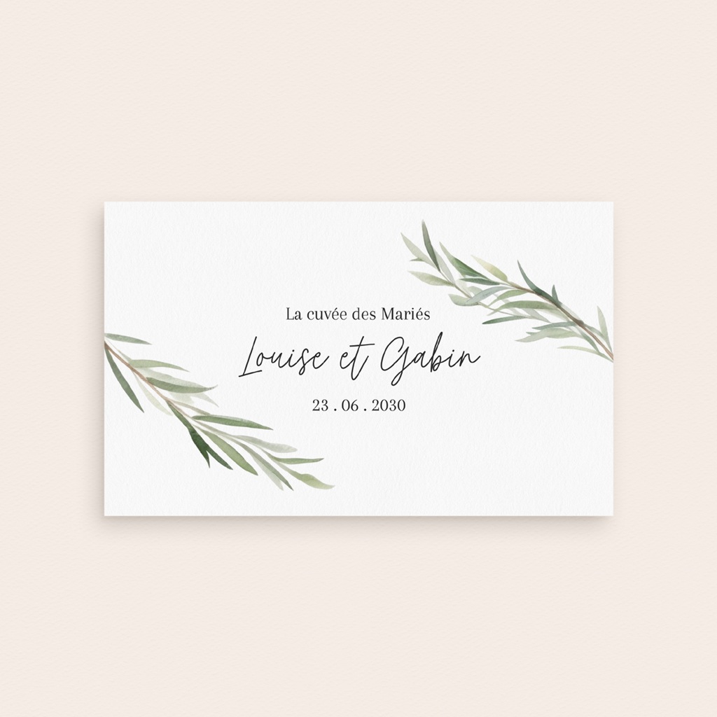 Etiquette bouteille mariage Feuillage d'olivier pas cher