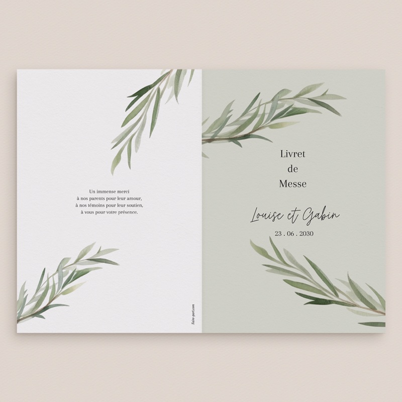 Livret de messe mariage Feuillage d'olivier gratuit