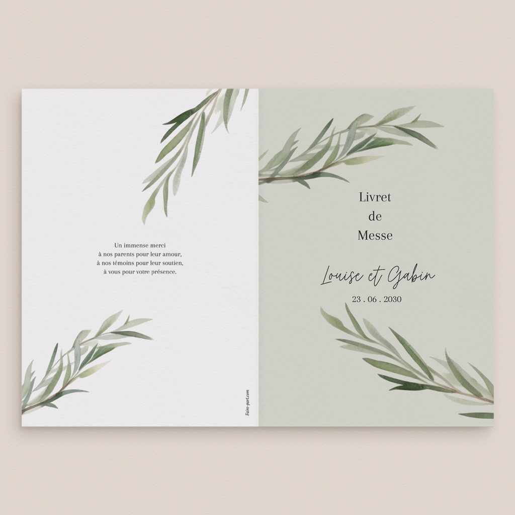 Livret de messe mariage Feuillage d'olivier gratuit