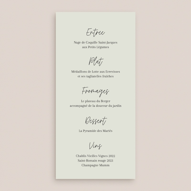 Menu mariage Feuillage d'olivier pas cher