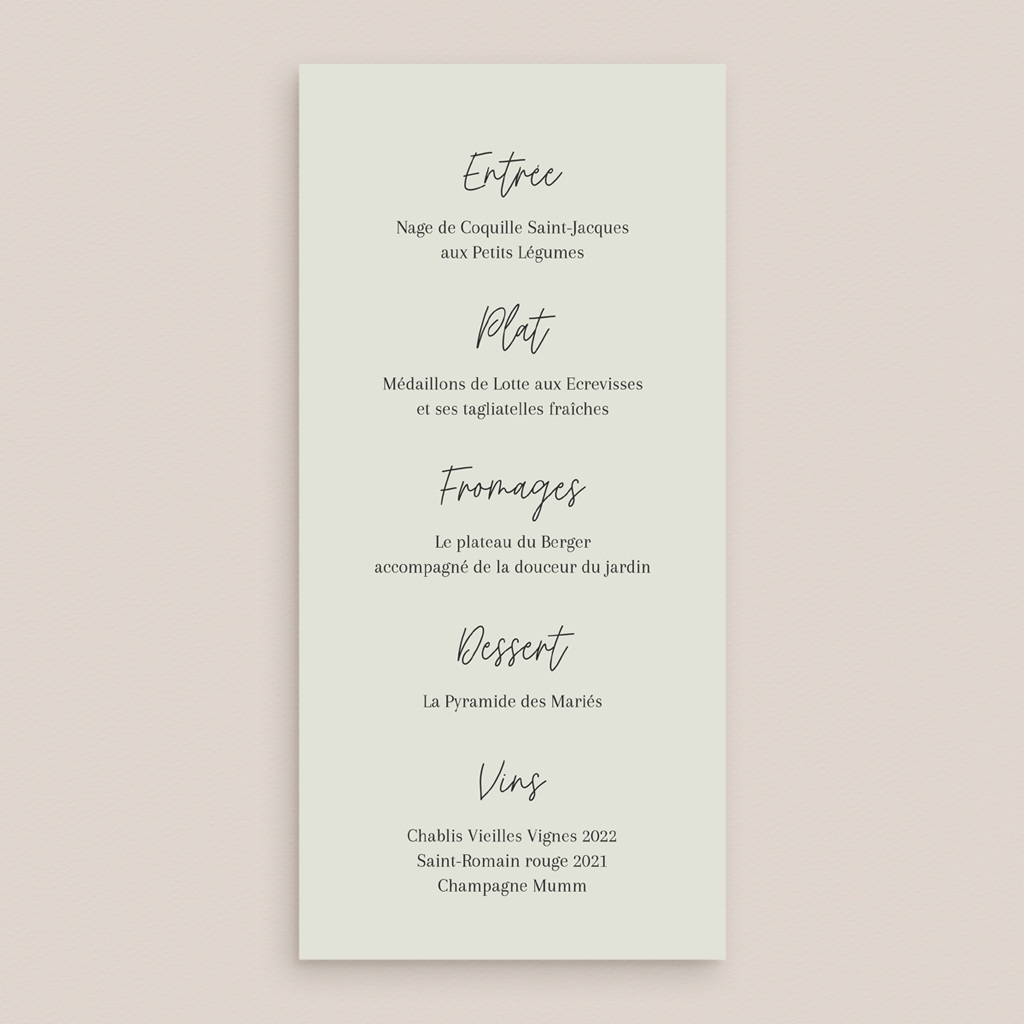 Menu mariage Feuillage d'olivier pas cher