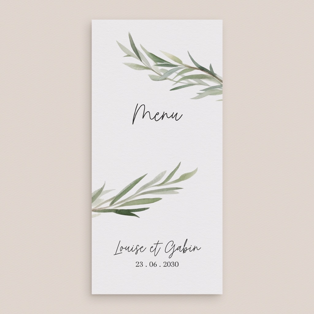 Menu mariage Feuillage d'olivier gratuit