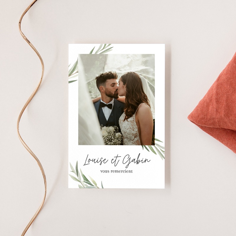 Carte de remerciement mariage Feuillage d'olivier