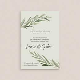 Carte de remerciement mariage Feuillage d'olivier pas cher