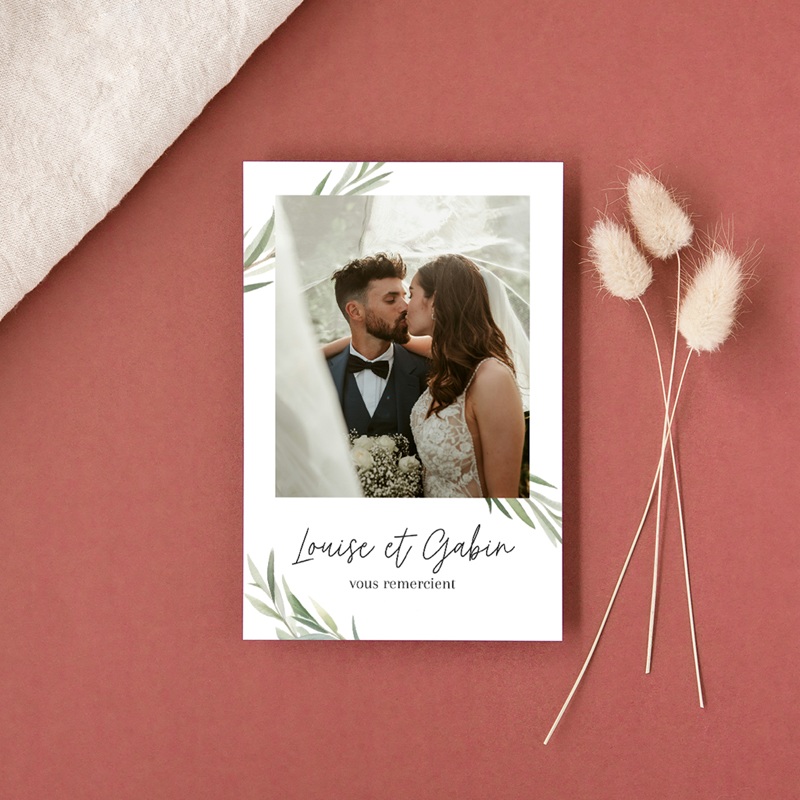 Carte de remerciement mariage Feuillage d'olivier gratuit