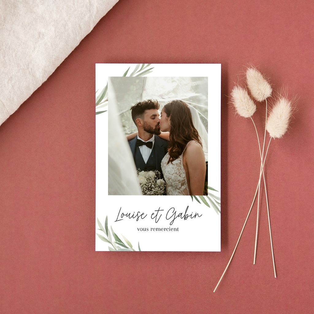 Carte de remerciement mariage Feuillage d'olivier gratuit