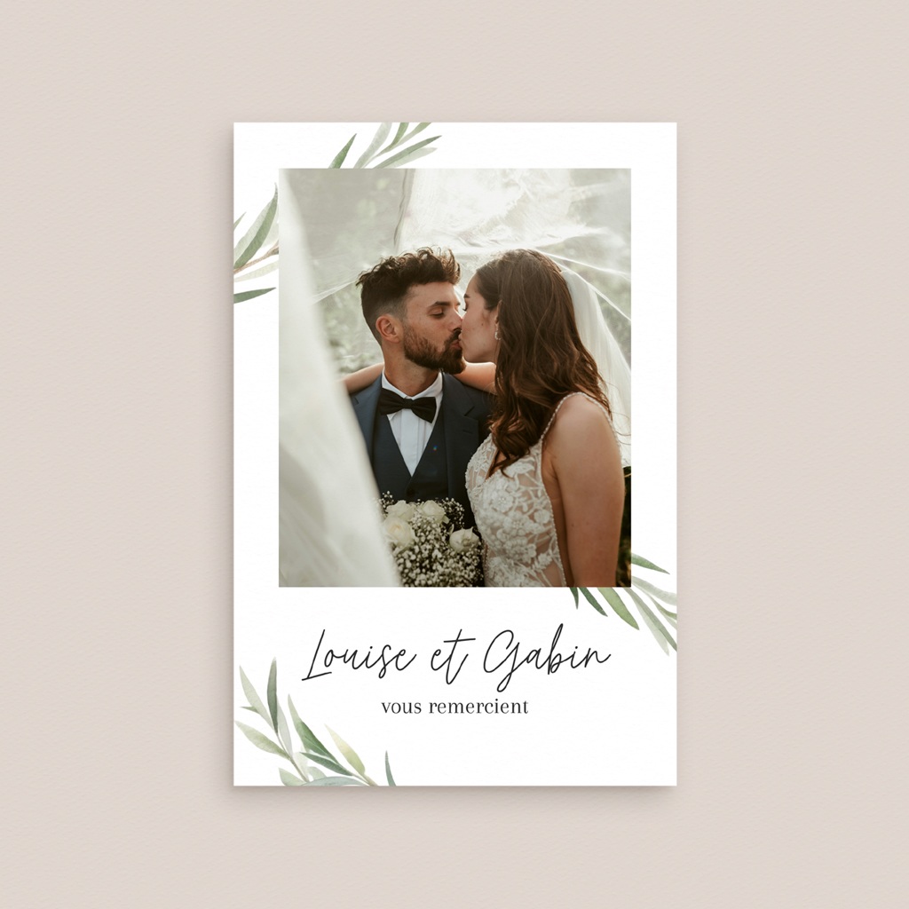 Carte de remerciement mariage Feuillage d'olivier