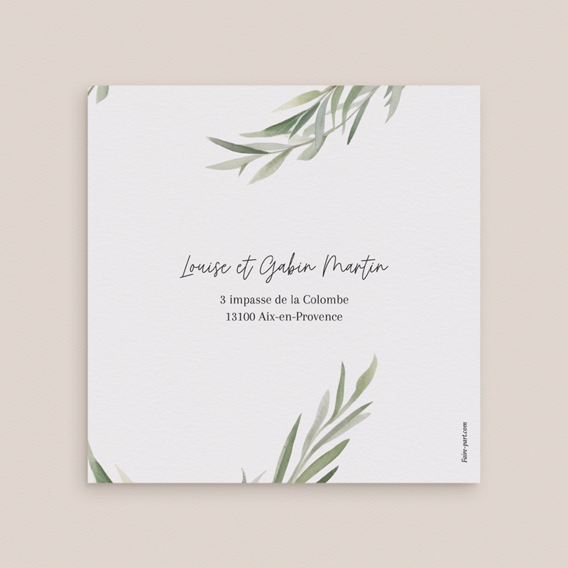Carte de remerciement mariage Feuillage d'olivier gratuit