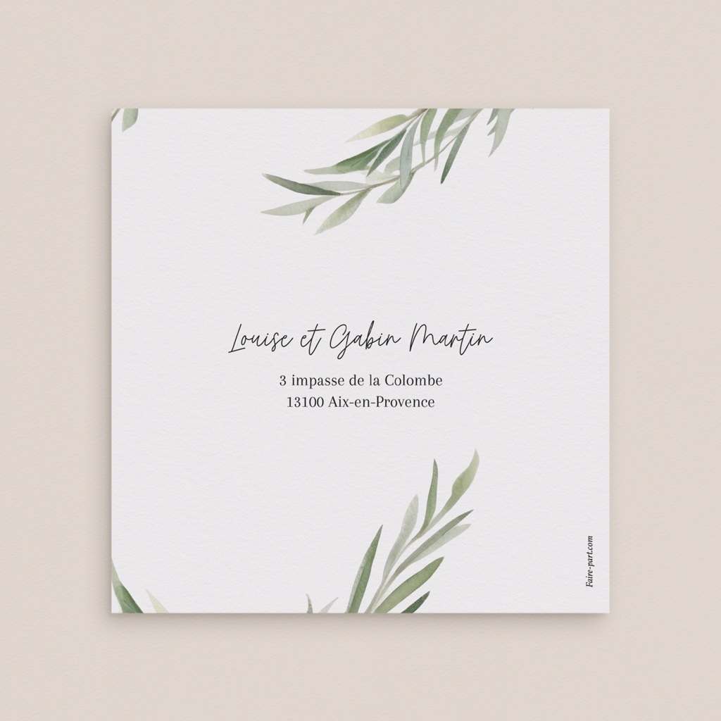 Carte de remerciement mariage Feuillage d'olivier gratuit
