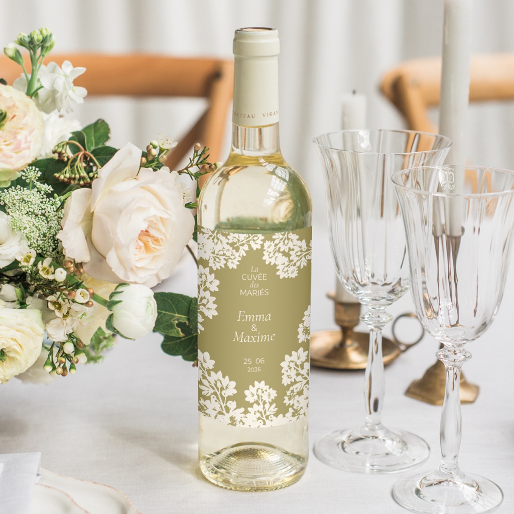 Etiquette bouteille mariage Golden Garden