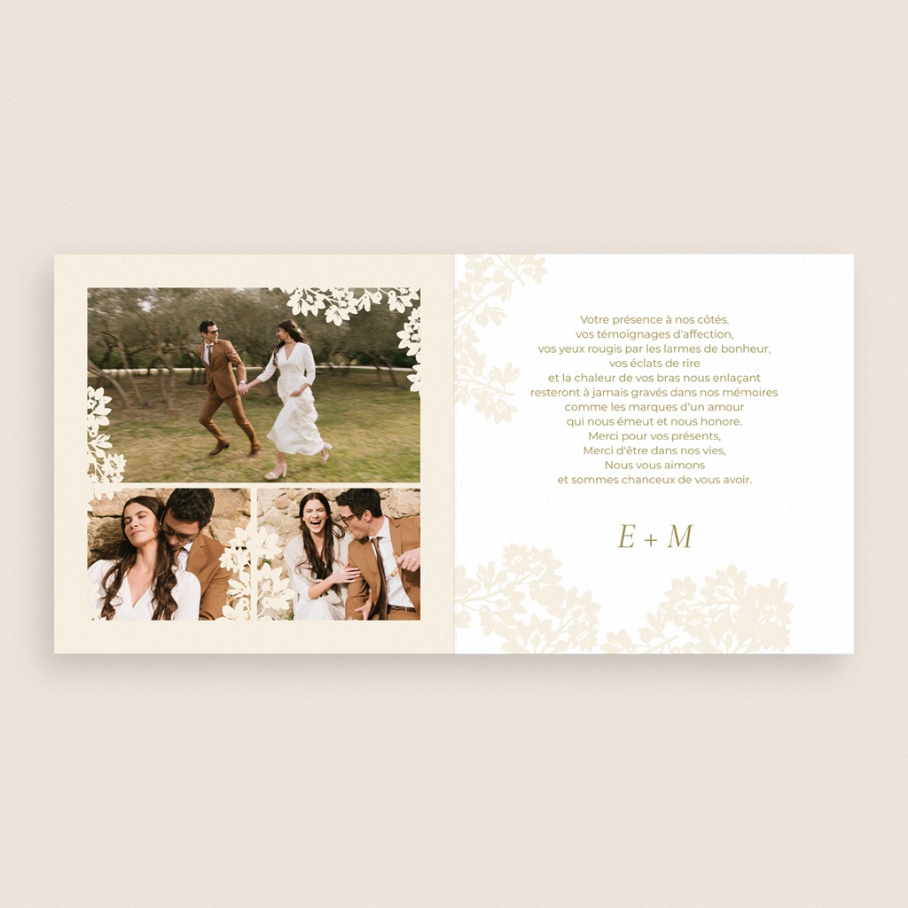 Carte de remerciement mariage Golden Garden