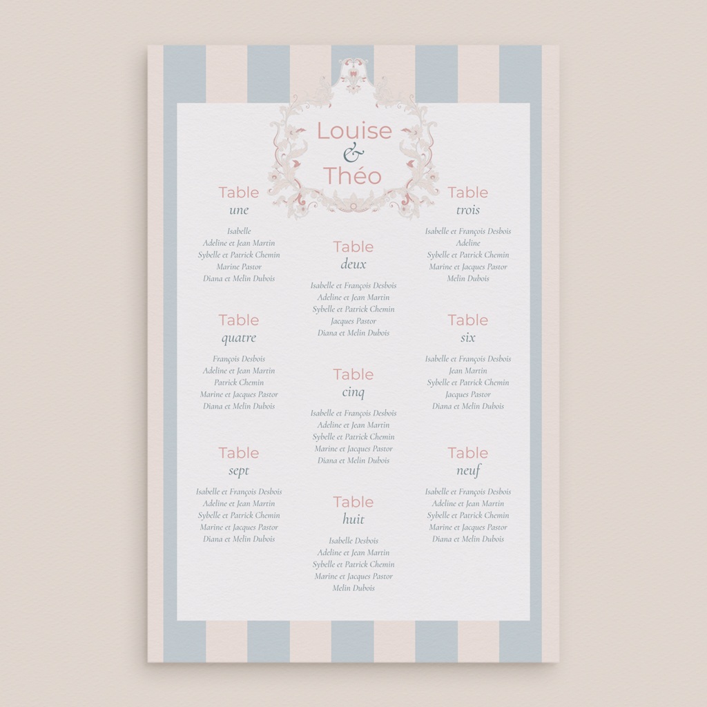 Plan de table mariage Douce romance pas cher