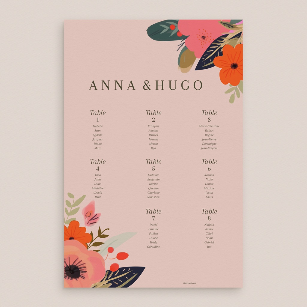 Plan de table mariage Blooming Love pas cher