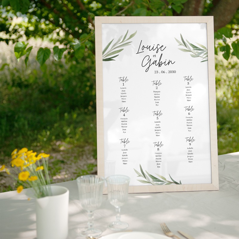 Plan de table mariage Feuillage d'olivier