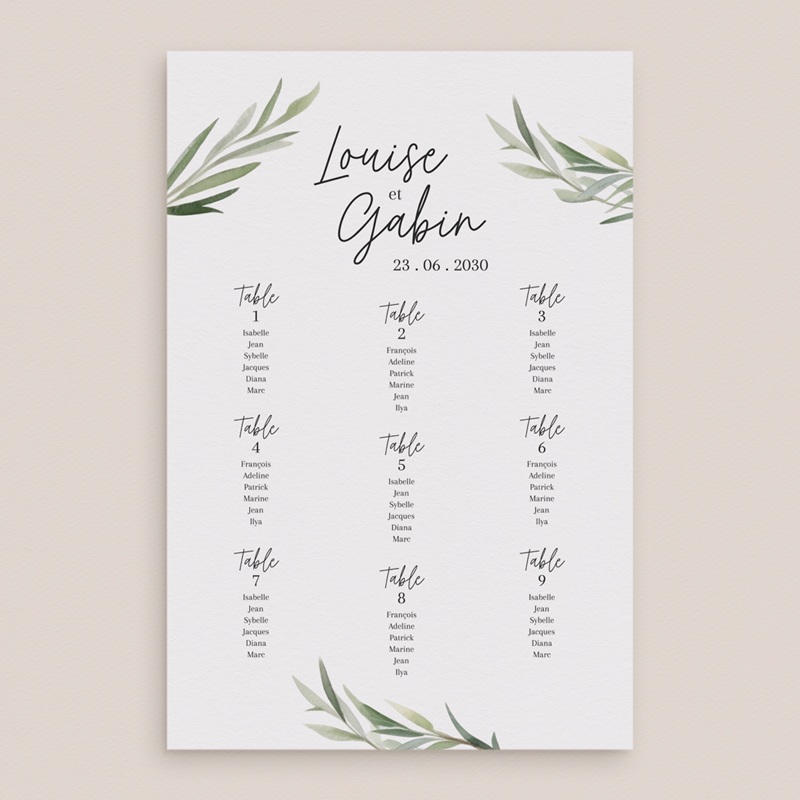 Plan de table mariage Feuillage d'olivier pas cher