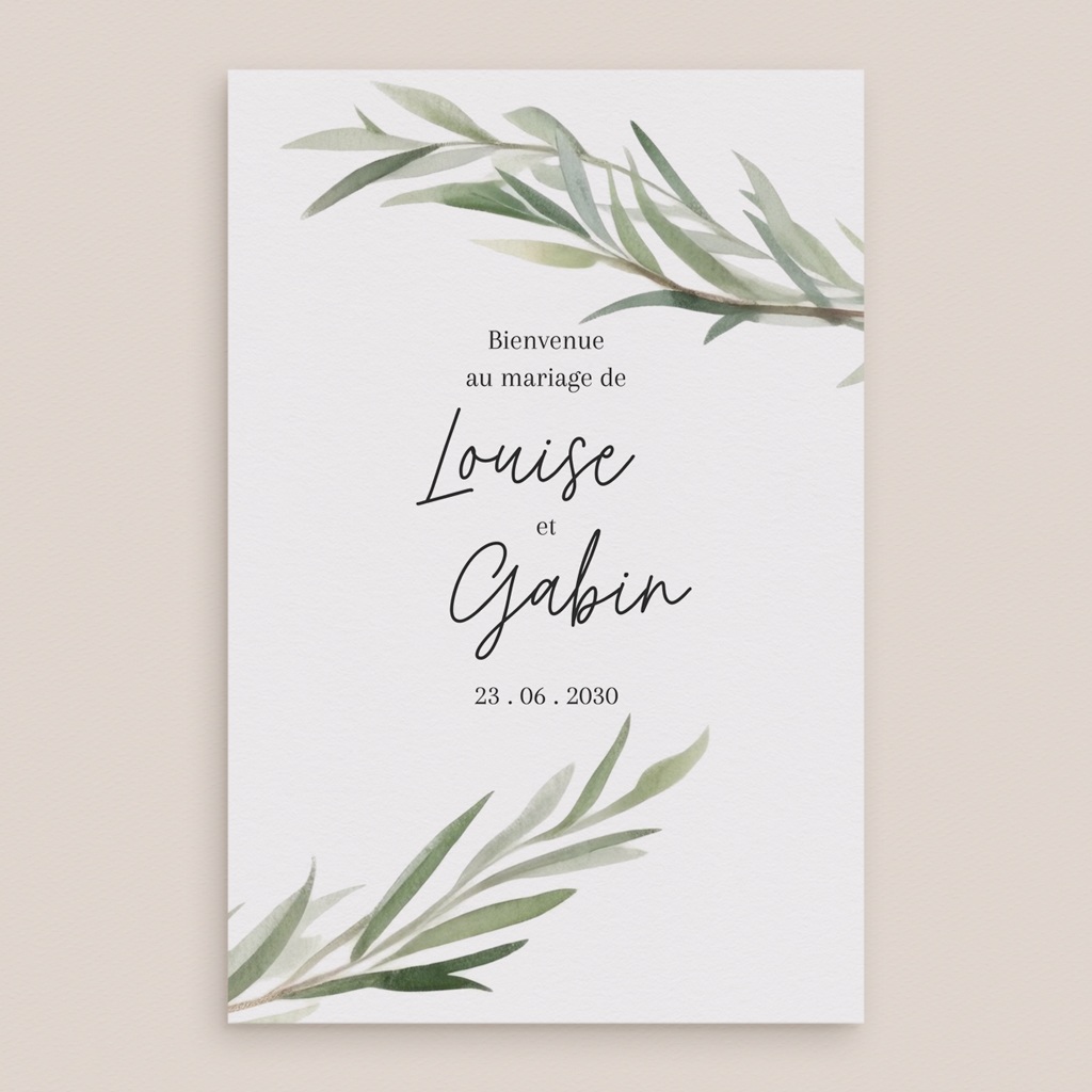 Panneau de bienvenue mariage Feuillage d'olivier pas cher