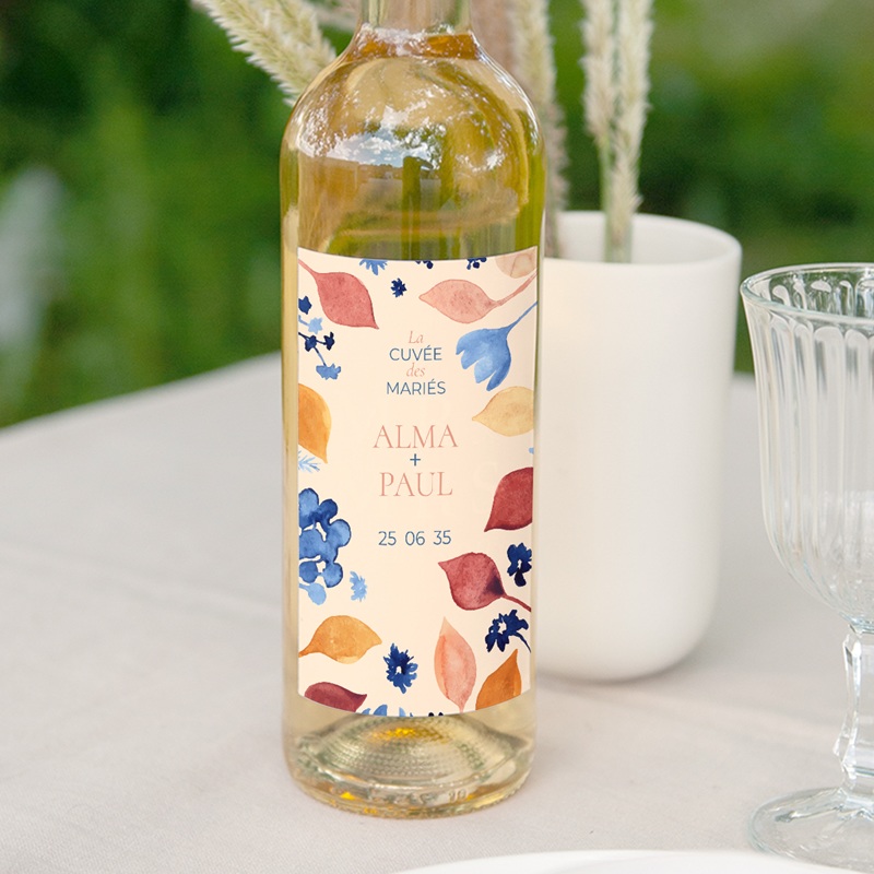Etiquette bouteille mariage Watercolor Romance