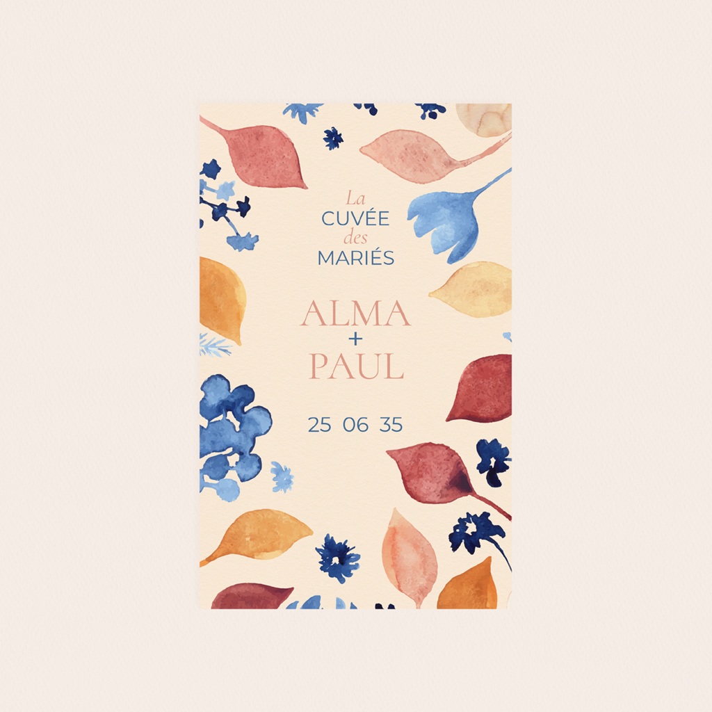 Etiquette bouteille mariage Watercolor Romance pas cher