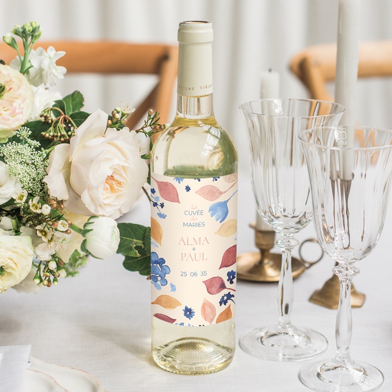 Etiquette bouteille mariage Watercolor Romance