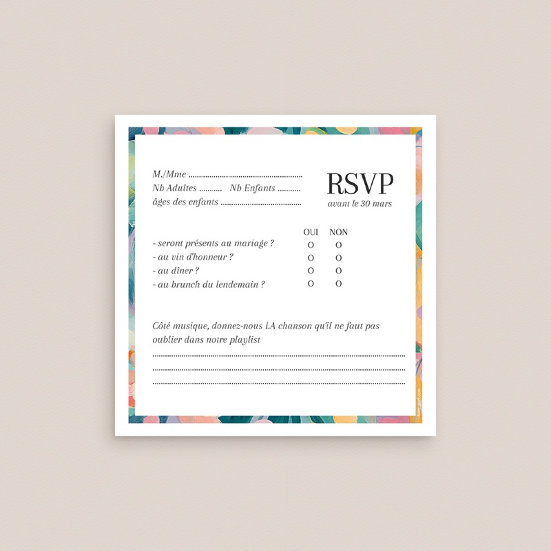 Carton r&eacute;ponse mariage L&rsquo;Atelier des Fleurs pas cher