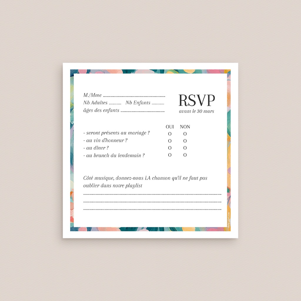 Carton r&eacute;ponse mariage L&rsquo;Atelier des Fleurs pas cher