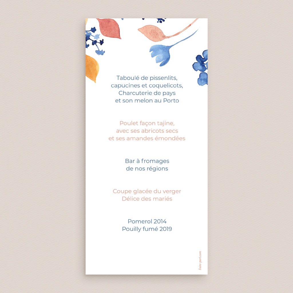 Menu mariage Watercolor Romance pas cher