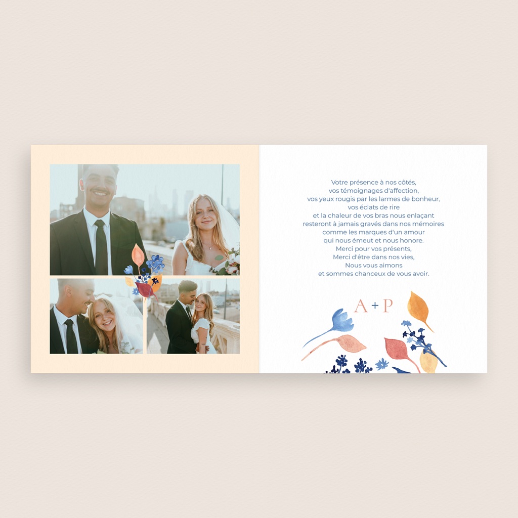 Carte de remerciement mariage Watercolor Romance