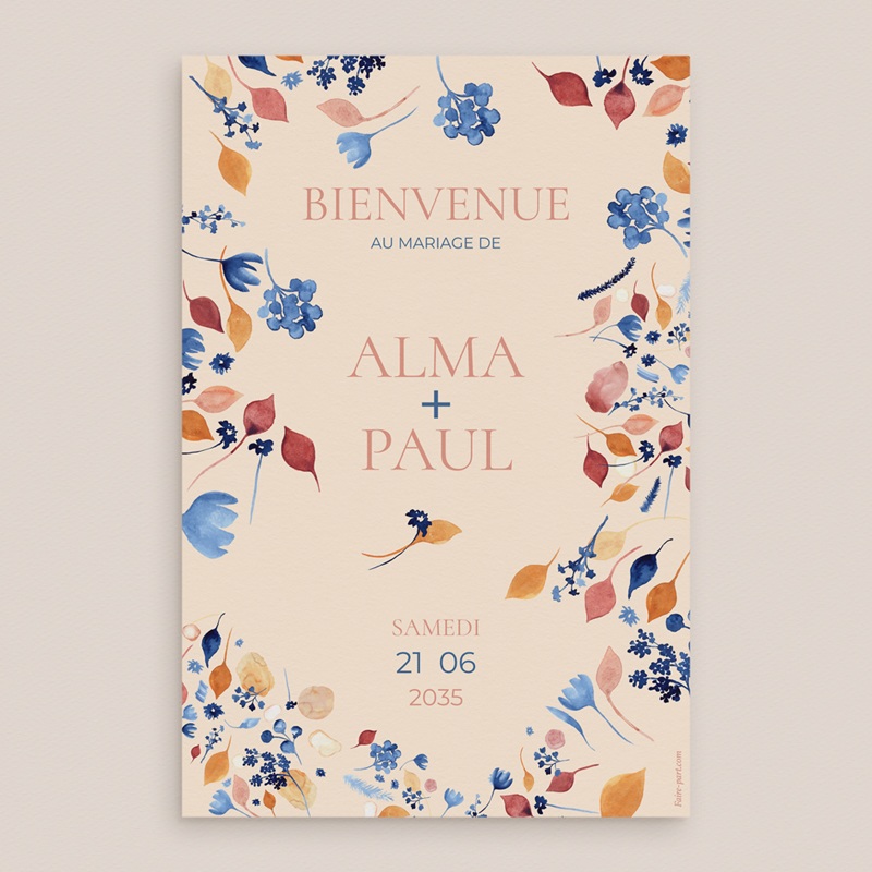 Panneau de bienvenue mariage Watercolor Romance pas cher