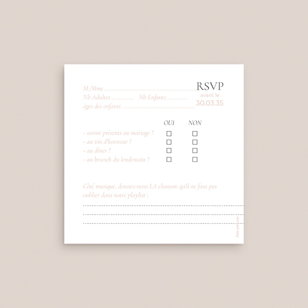 Carton r&eacute;ponse mariage Together pas cher