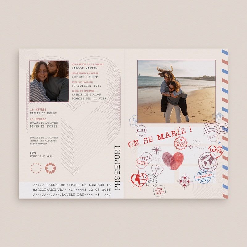 Faire-part de mariage Passeport pour l&rsquo;Amour pas cher