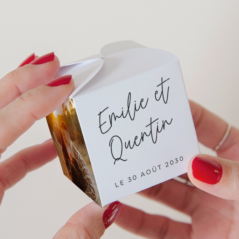 Bo&icirc;te &agrave; drag&eacute;es mariage Calligraphie pas cher